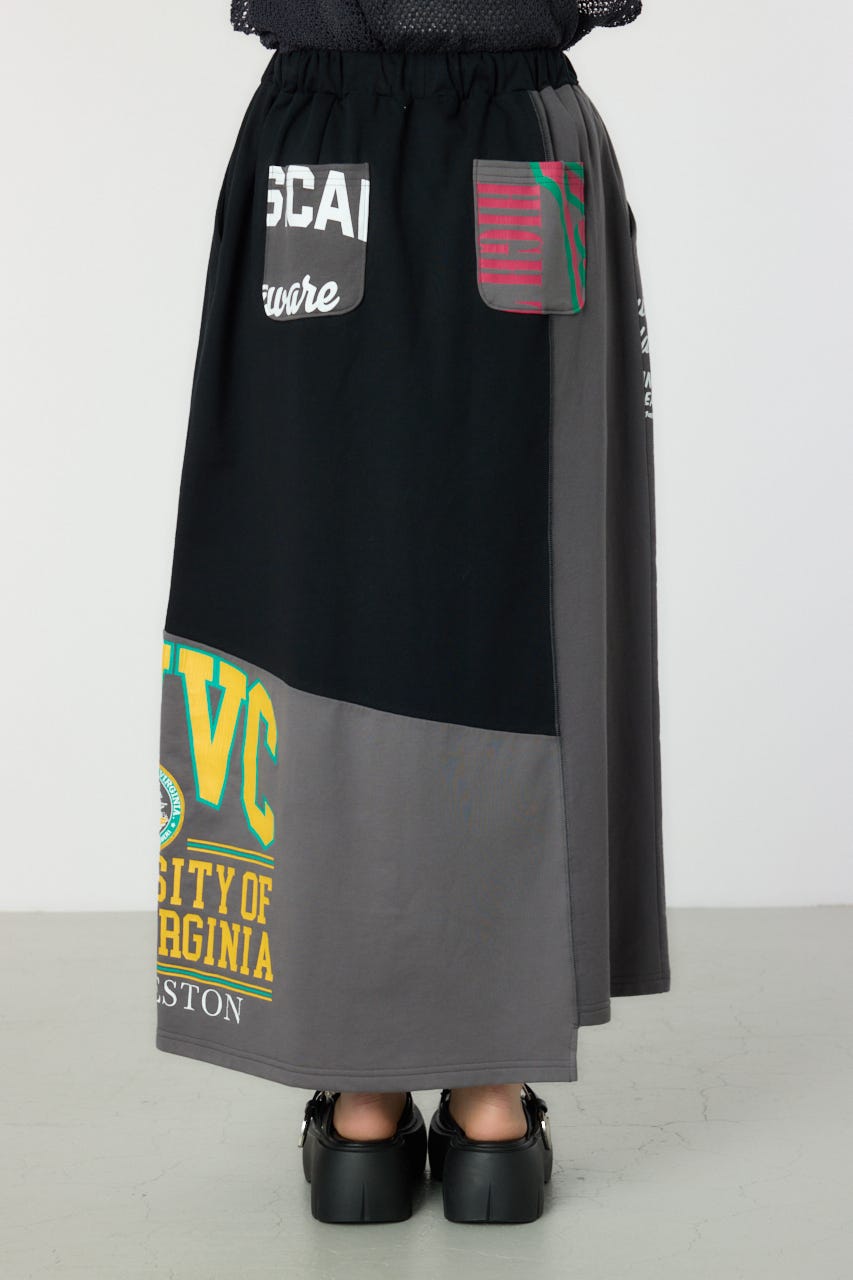 カスタムリメイクスカート 柄BLK FREE