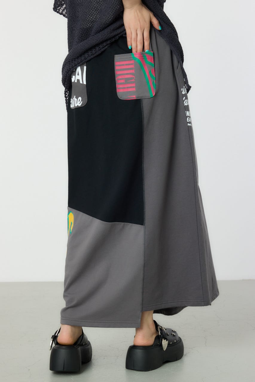 カスタムリメイクスカート 柄BLK FREE