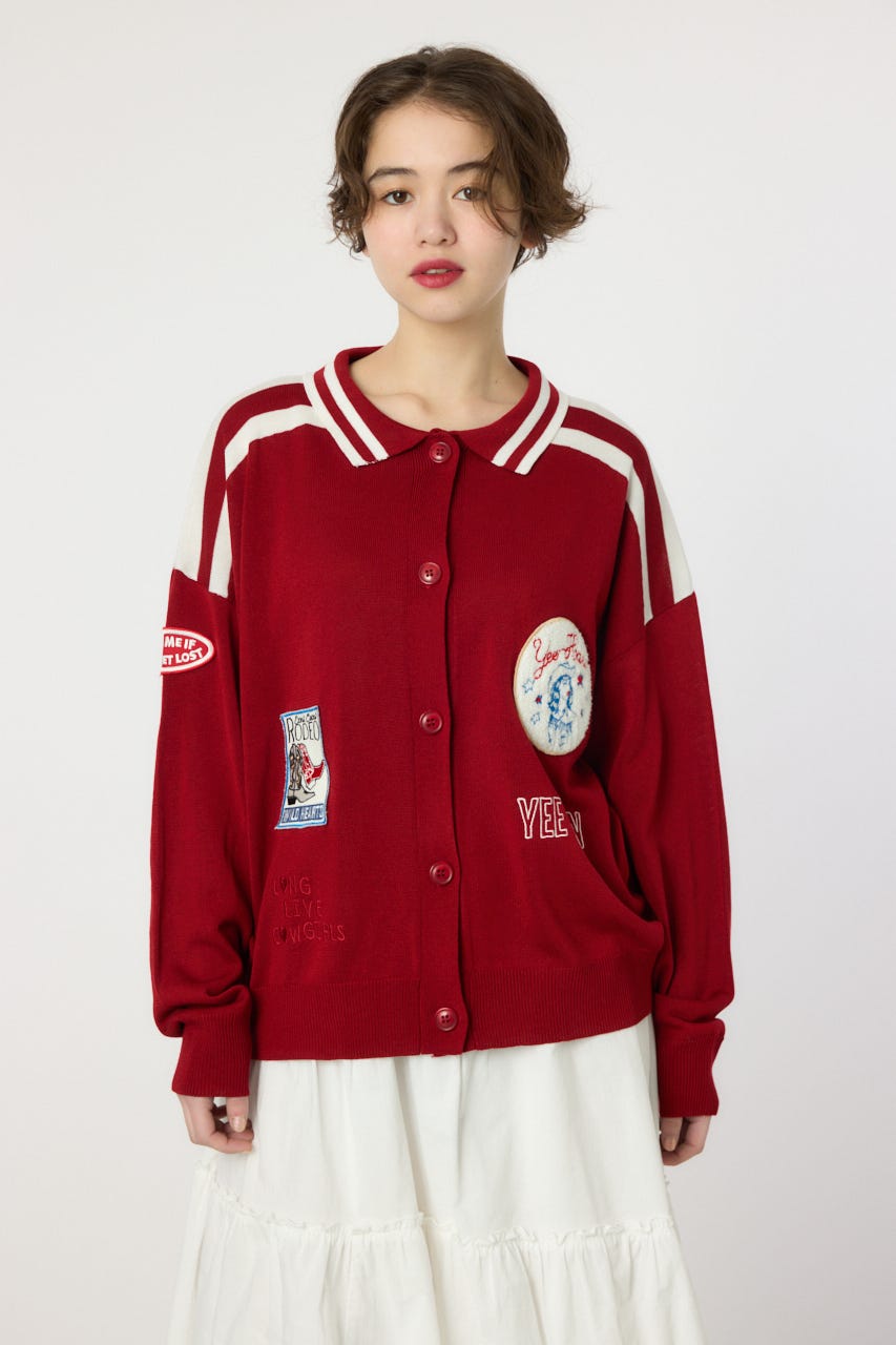 ワッペンニットカーディガン RED FREE