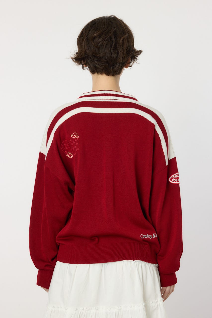 ワッペンニットカーディガン RED FREE