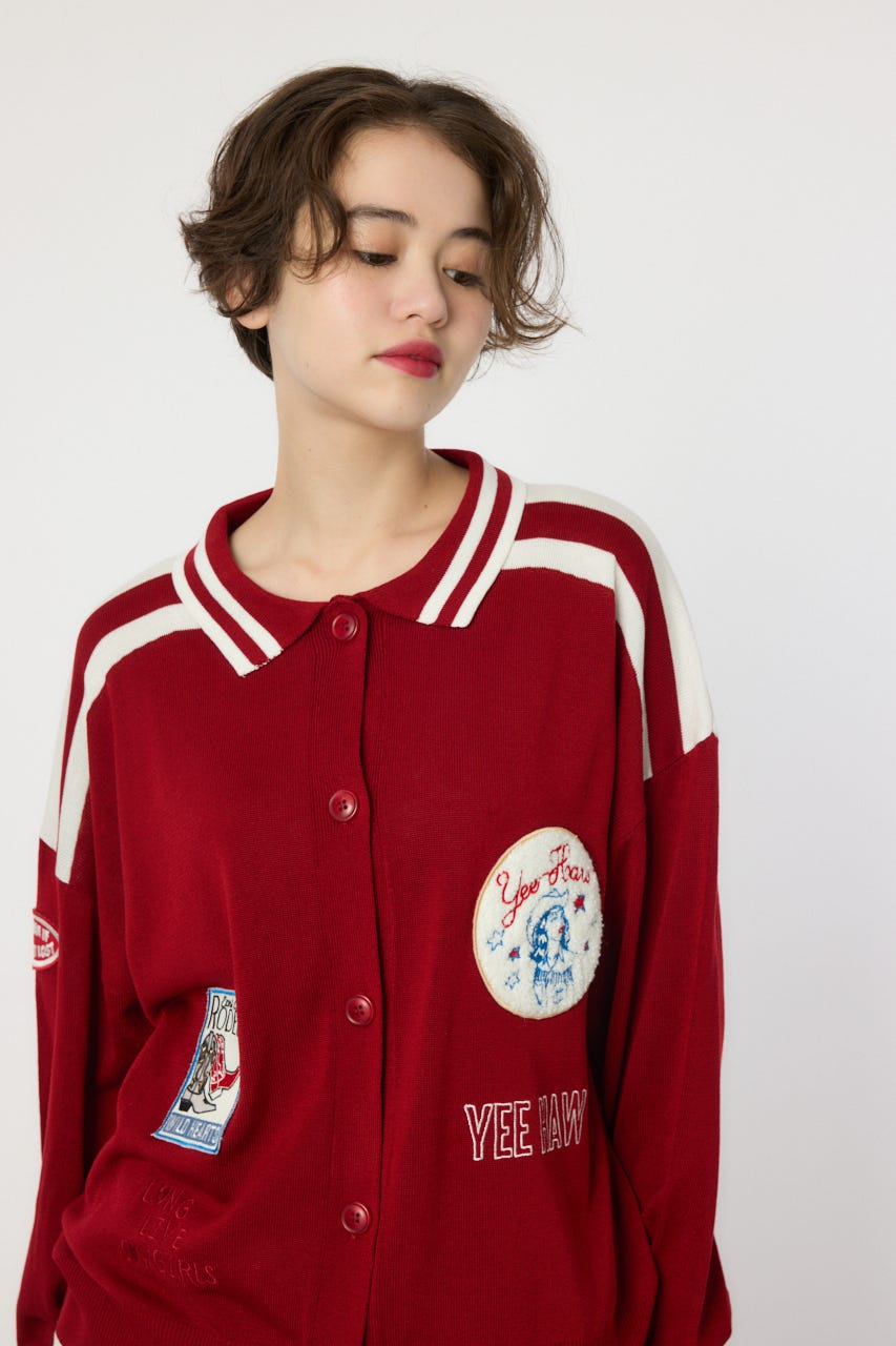 ワッペンニットカーディガン RED FREE