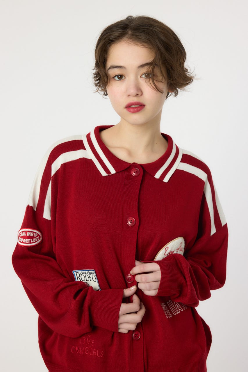 ワッペンニットカーディガン RED FREE