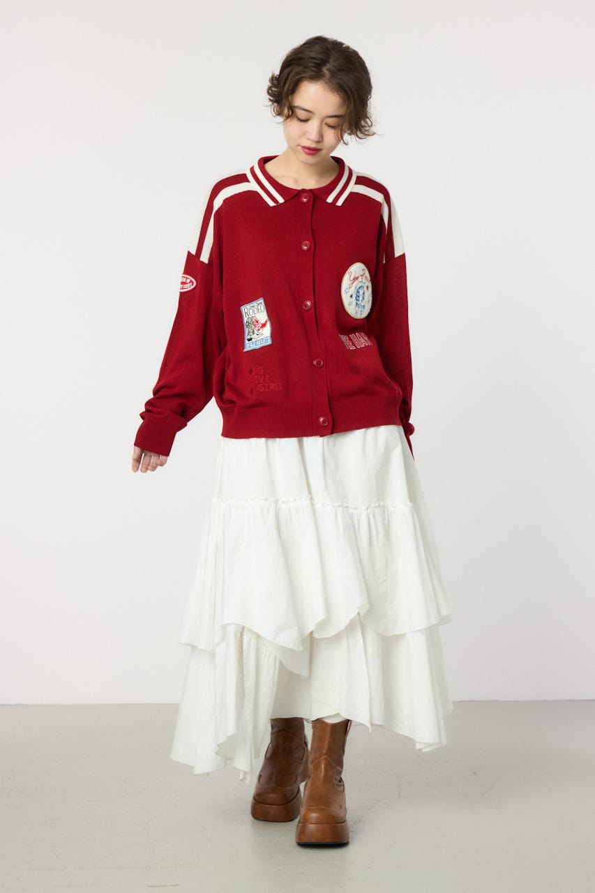ワッペンニットカーディガン RED FREE