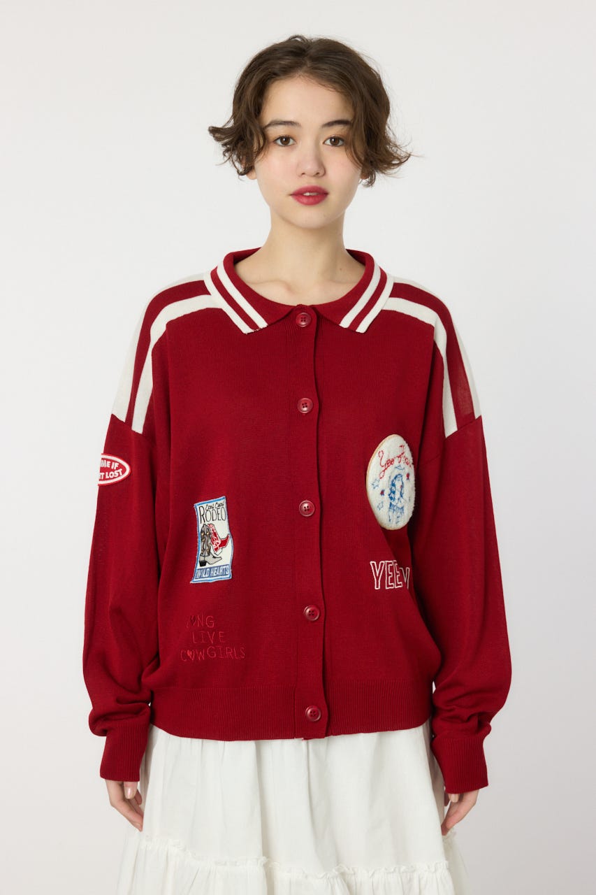 ワッペンニットカーディガン RED FREE