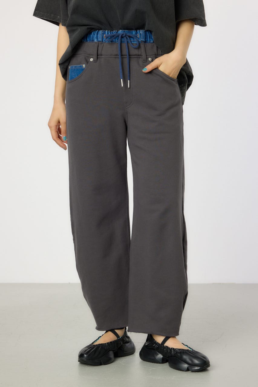 デニムウエスト スウェットワイドパンツ BLK S