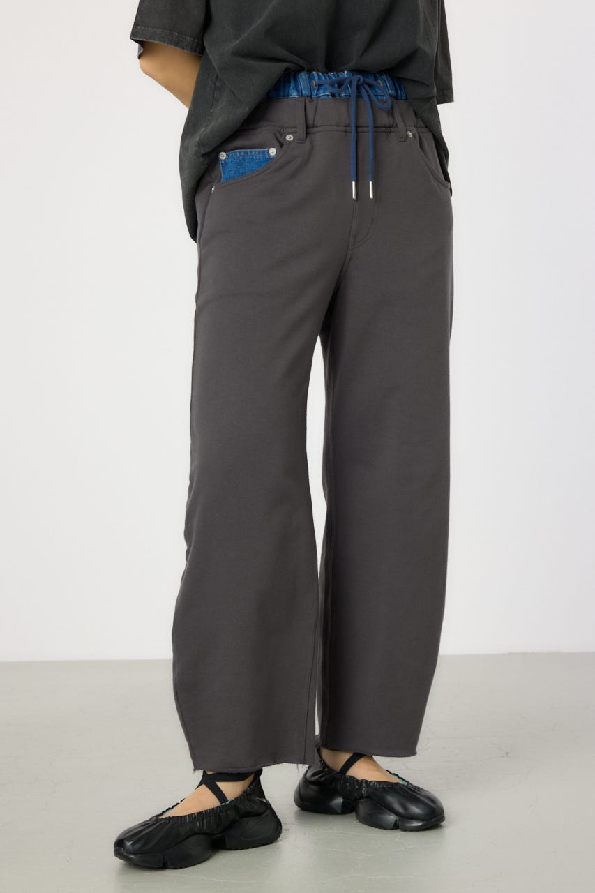 デニムウエスト スウェットワイドパンツ BLK S