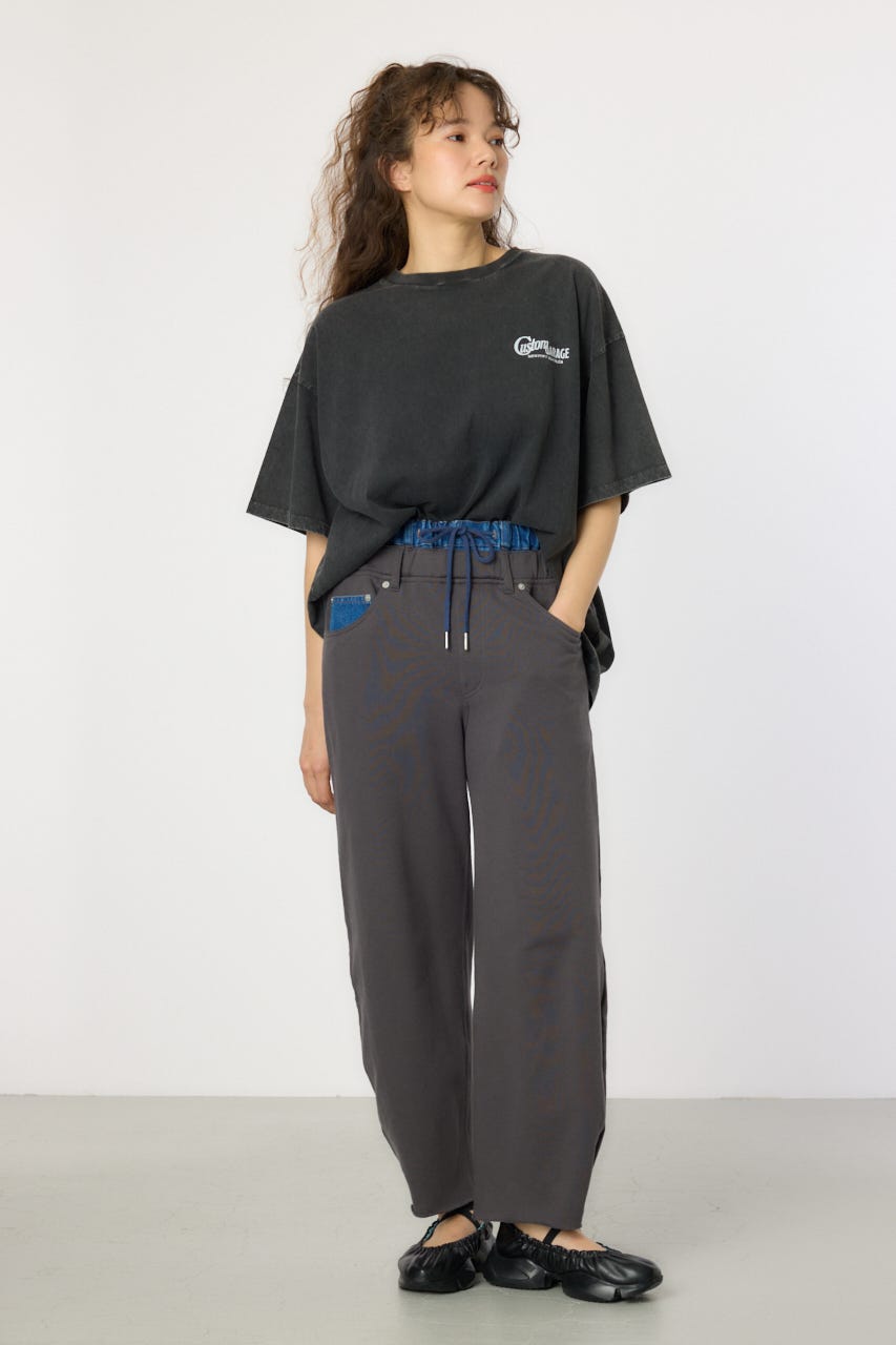 デニムウエスト スウェットワイドパンツ BLK S
