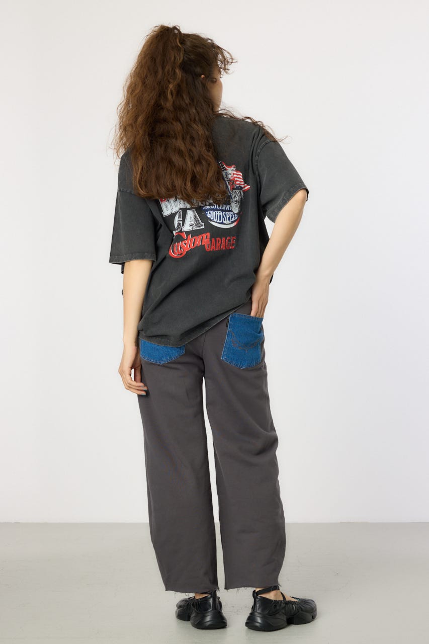 デニムウエスト スウェットワイドパンツ BLK S