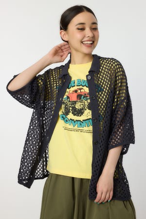 襟付きメッシュニットカーディガン