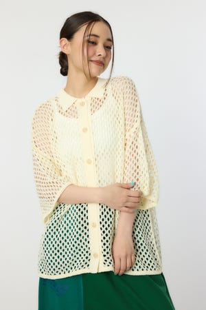 襟付きメッシュニットカーディガン