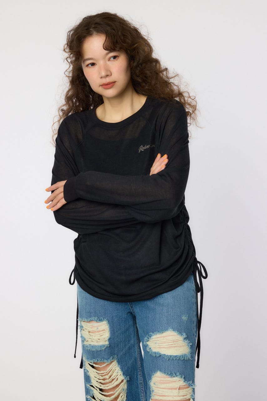 サイドシャーリングルーズトップス BLK FREE