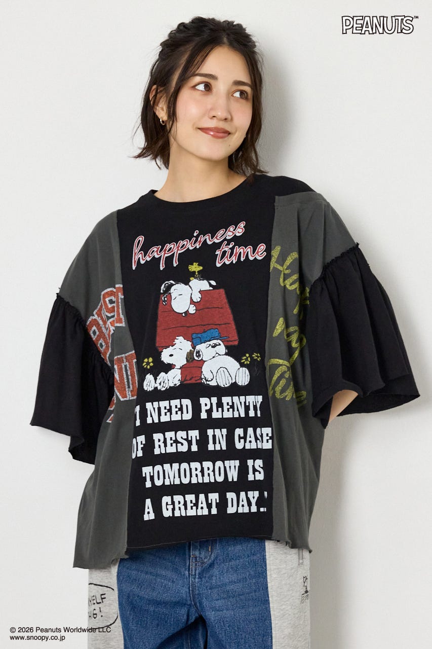 (PEANUTS)カスタムドッキングTシャツ BLK FREE