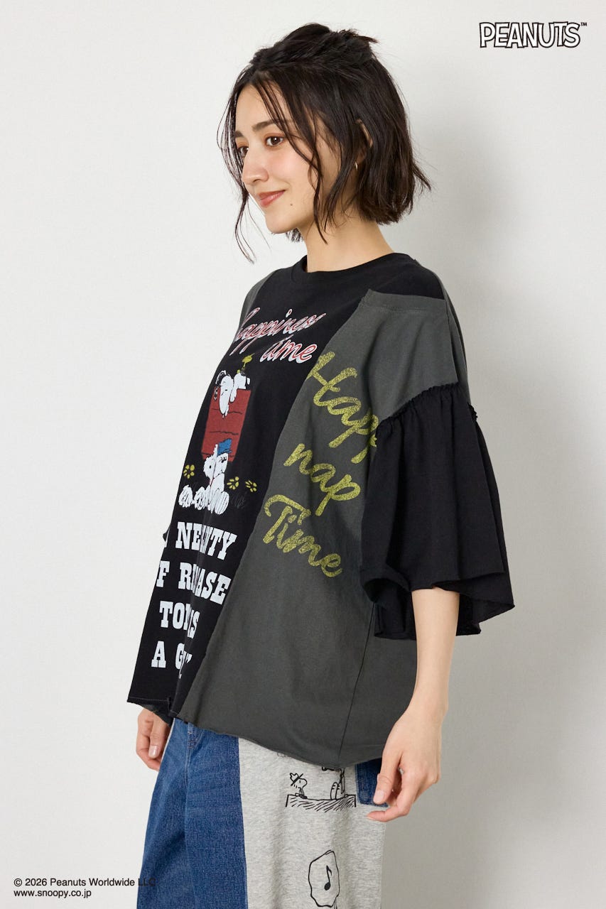 (PEANUTS)カスタムドッキングTシャツ BLK FREE