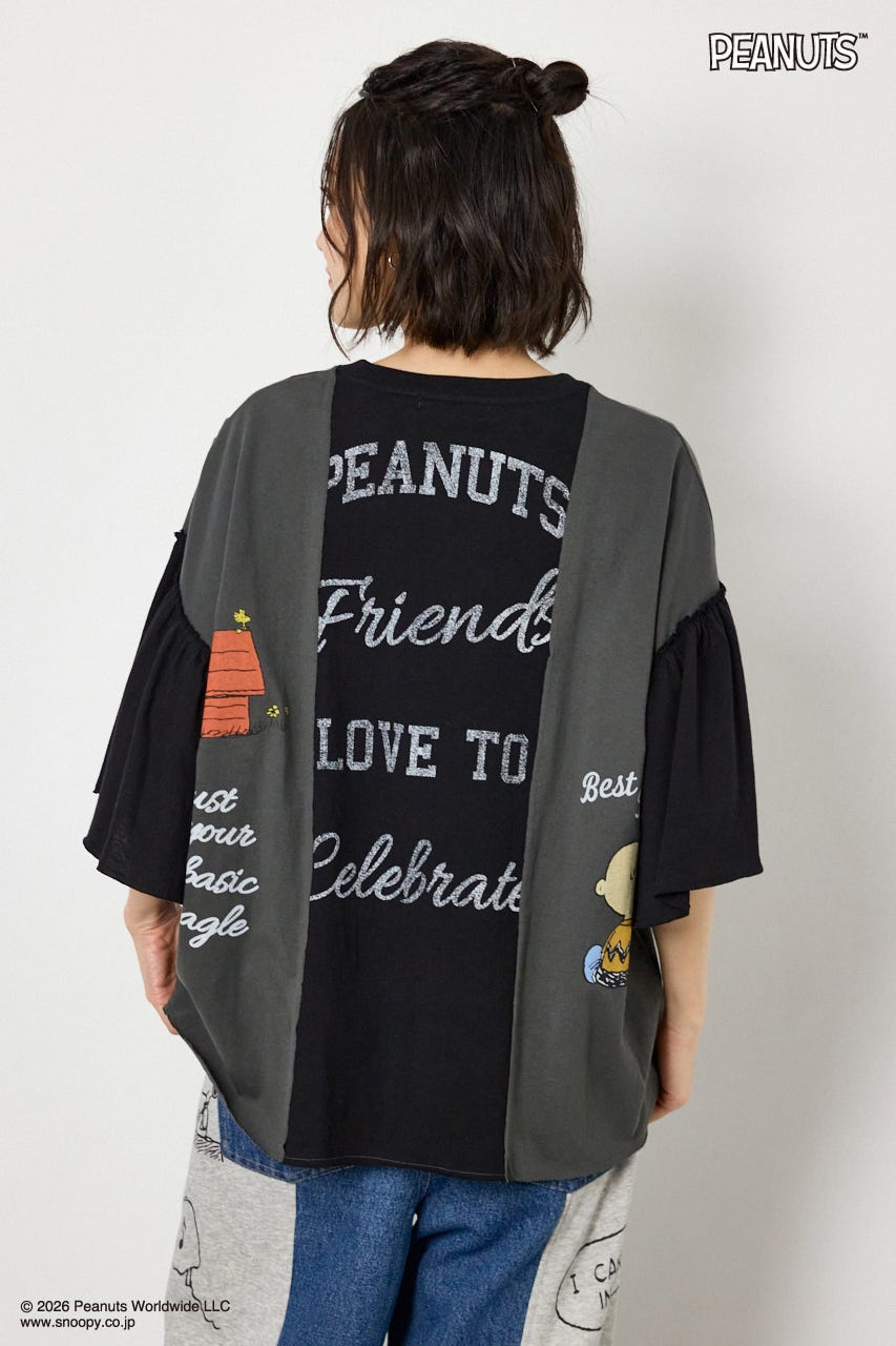 (PEANUTS)カスタムドッキングTシャツ BLK FREE