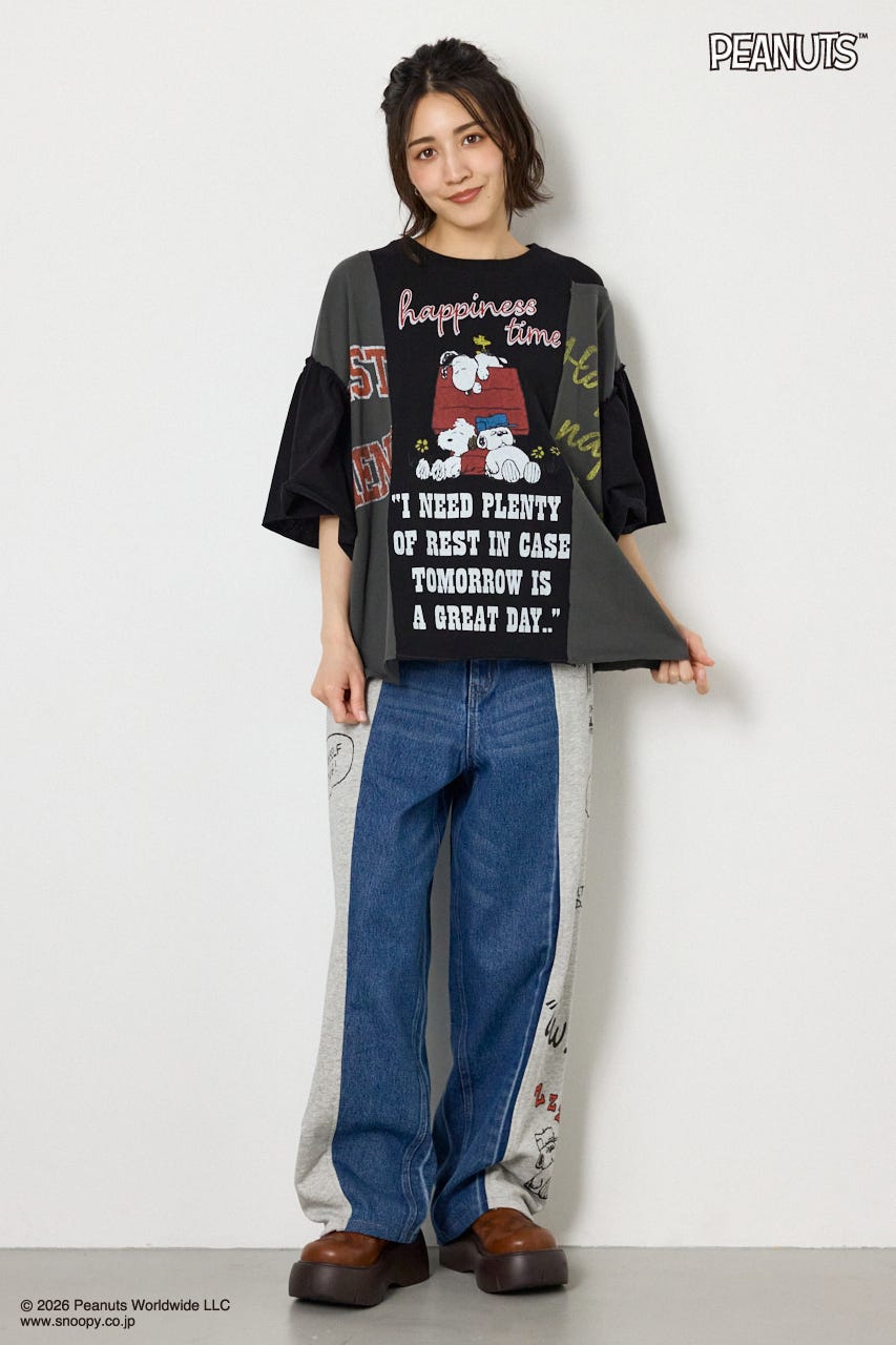 (PEANUTS)カスタムドッキングTシャツ BLK FREE