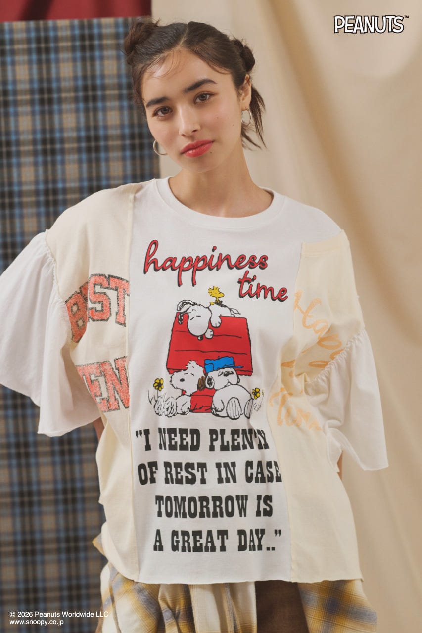 (PEANUTS)カスタムドッキングTシャツ O/WHT FREE