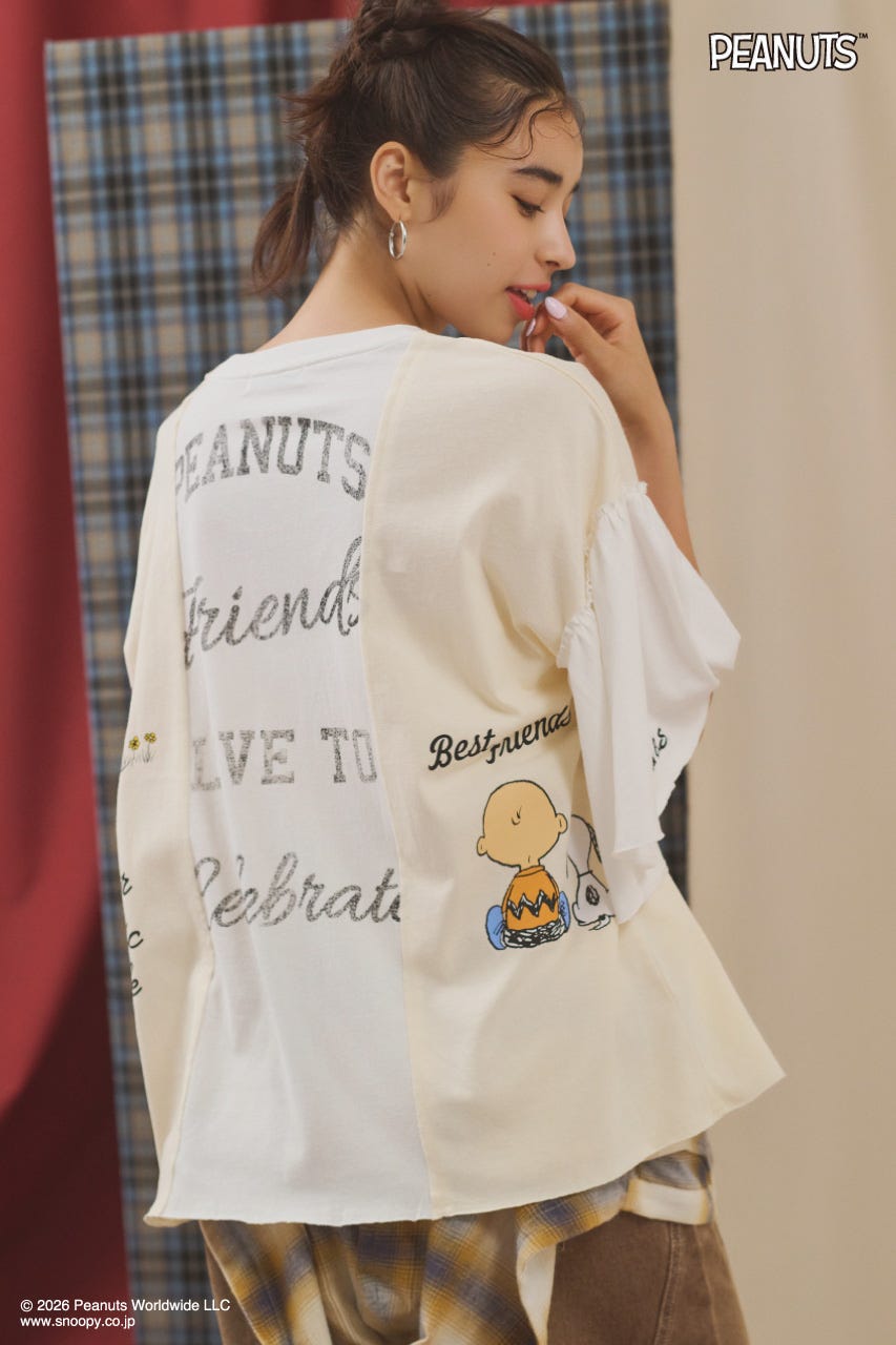 (PEANUTS)カスタムドッキングTシャツ O/WHT FREE