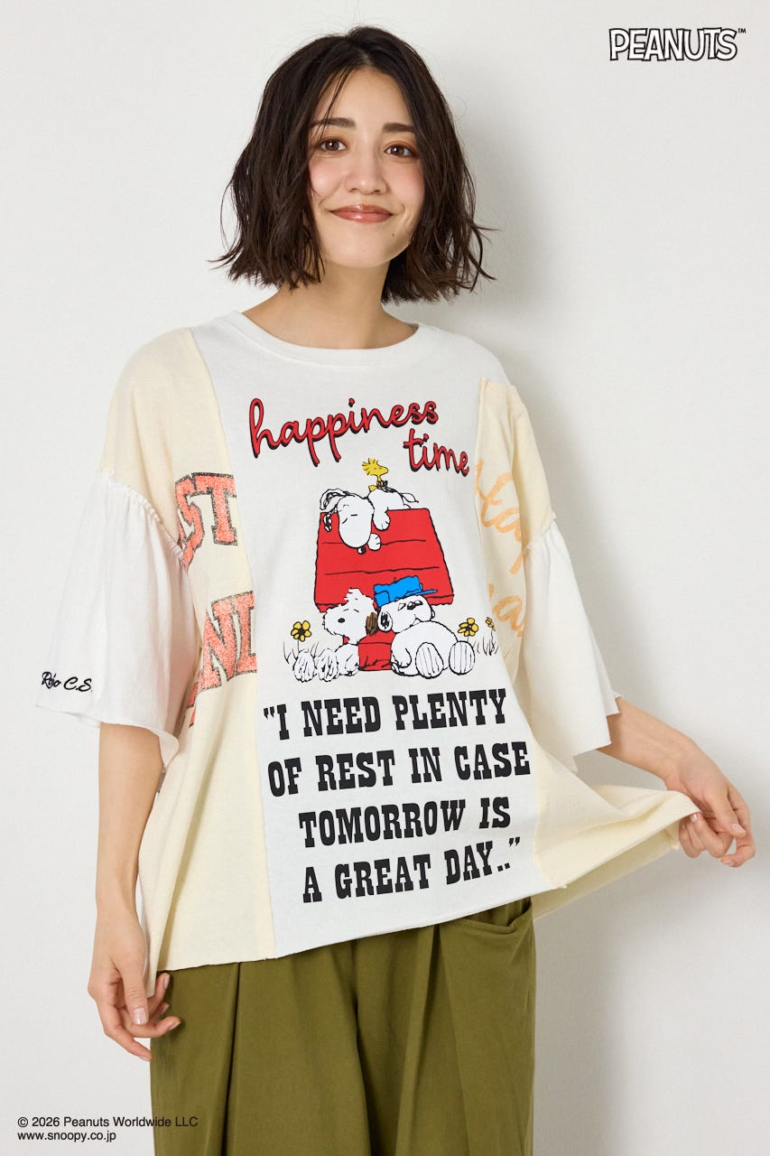 (PEANUTS)カスタムドッキングTシャツ O/WHT FREE