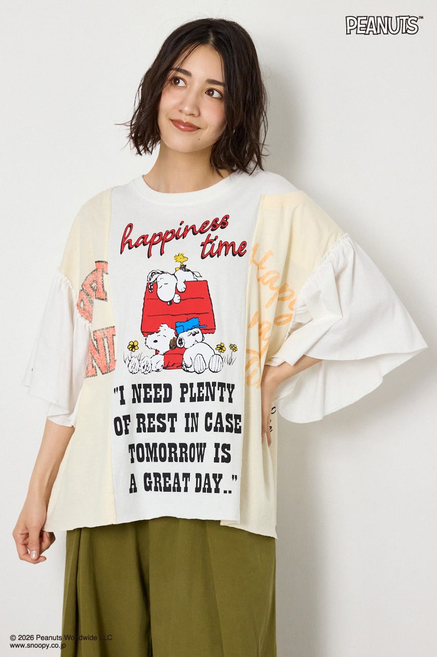 (PEANUTS)カスタムドッキングTシャツ O/WHT FREE