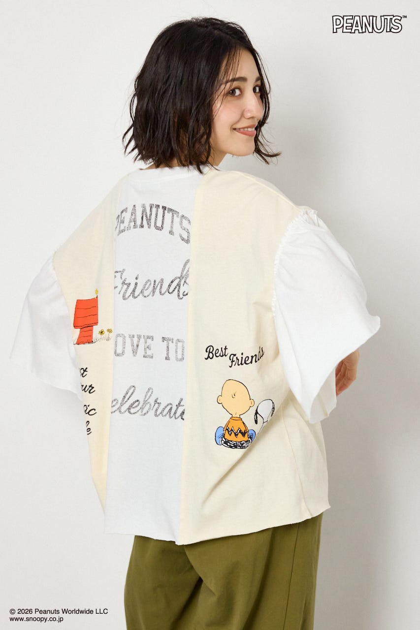 (PEANUTS)カスタムドッキングTシャツ O/WHT FREE