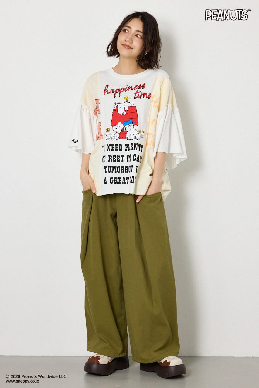 (PEANUTS)カスタムドッキングTシャツ O/WHT FREE