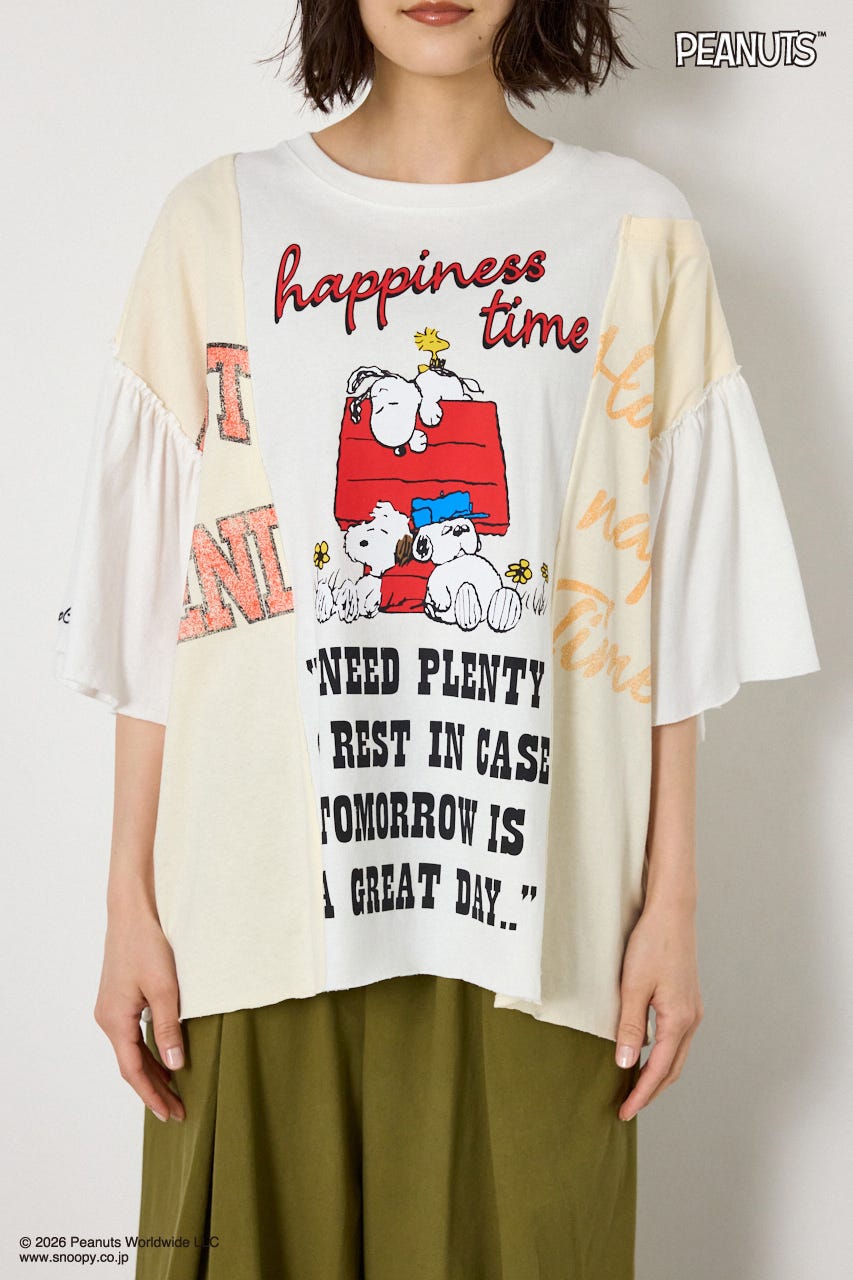 (PEANUTS)カスタムドッキングTシャツ O/WHT FREE