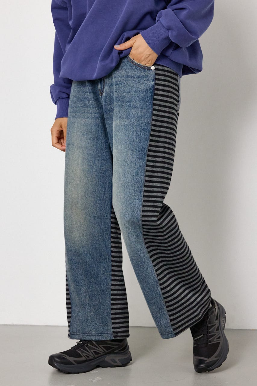 DENIM COMBO PANTS 柄BLU S