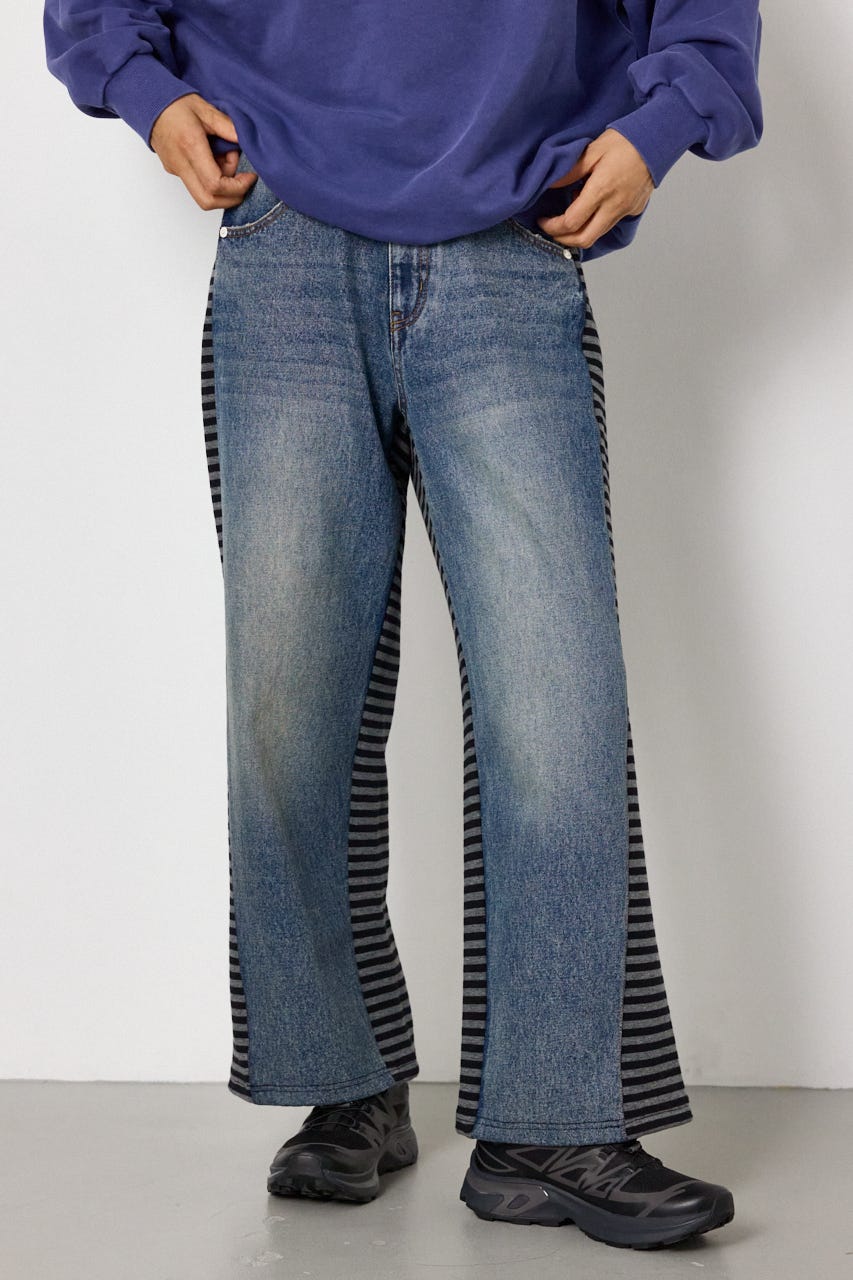 DENIM COMBO PANTS 柄BLU S
