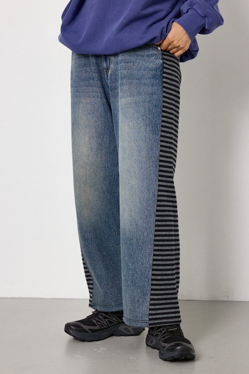 DENIM COMBO PANTS 柄BLU S