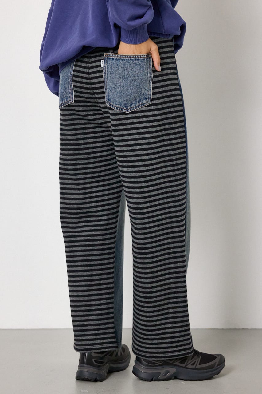 DENIM COMBO PANTS 柄BLU S