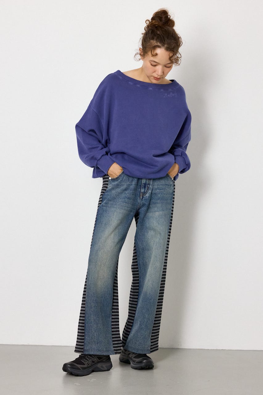 DENIM COMBO PANTS 柄BLU S