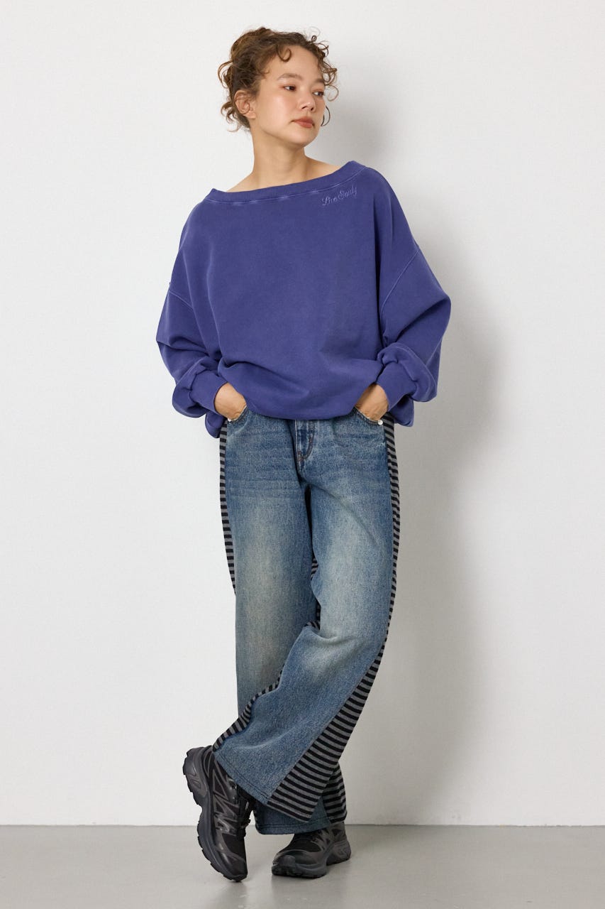 DENIM COMBO PANTS 柄BLU S