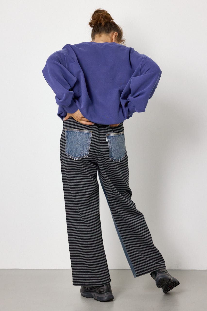 DENIM COMBO PANTS 柄BLU S