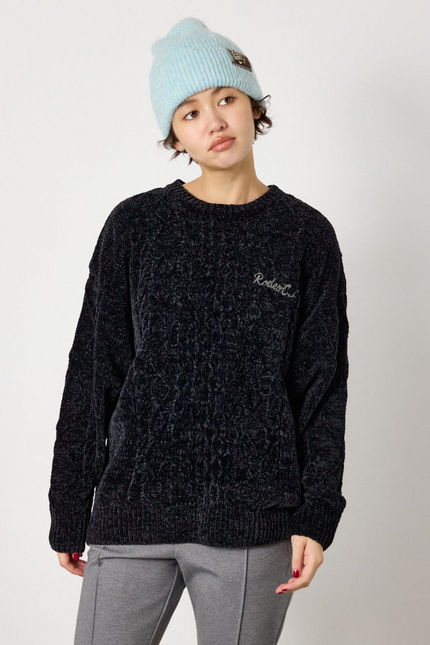 モールニットEMBROIDERYロゴトップス BLK FREE
