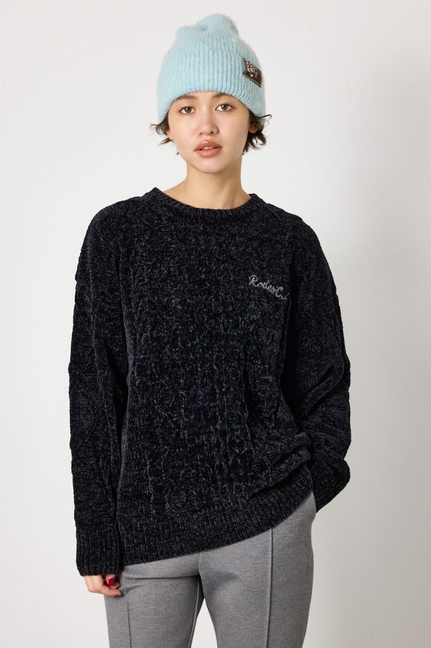 モールニットEMBROIDERYロゴトップス BLK FREE
