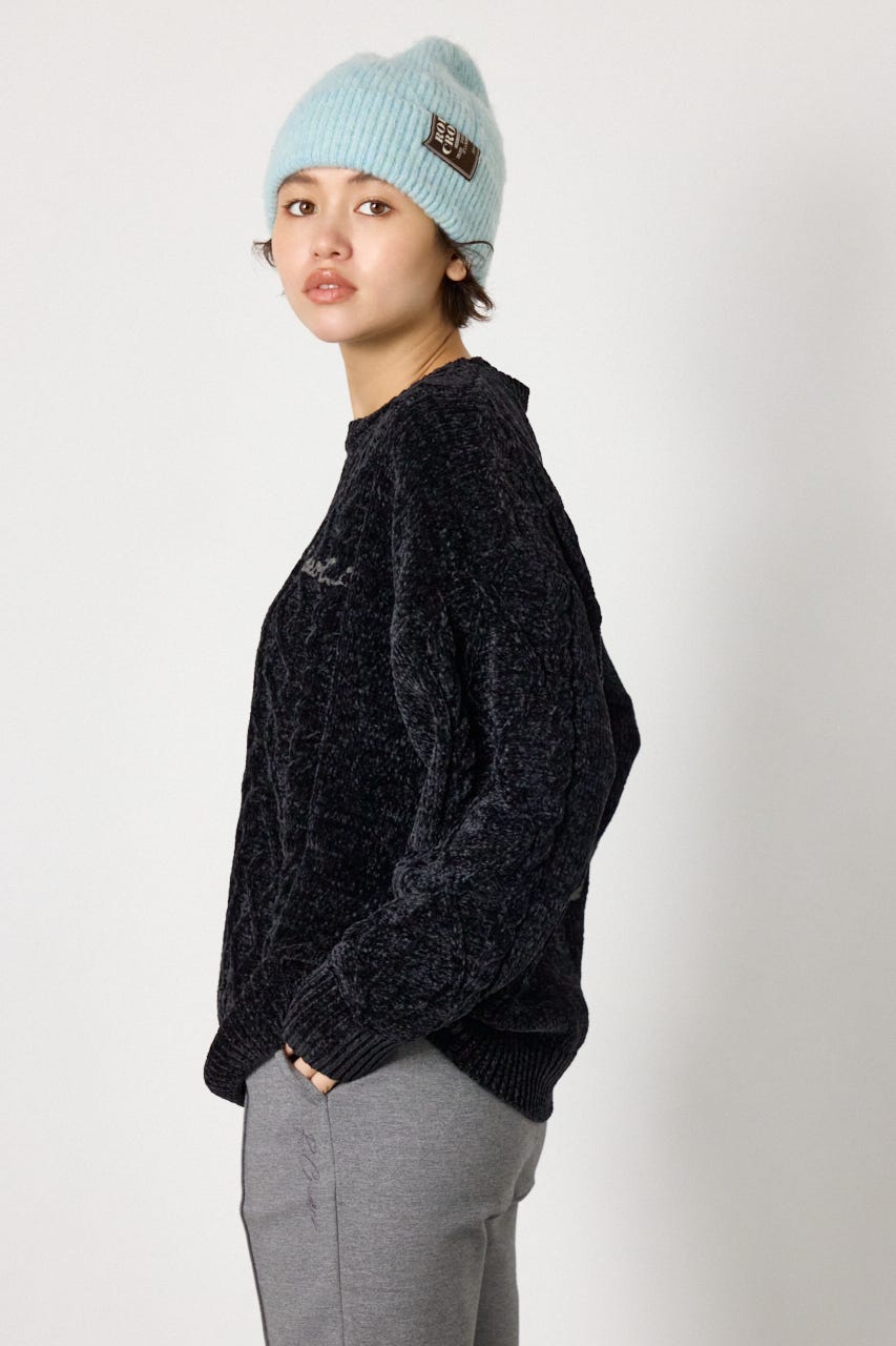 モールニットEMBROIDERYロゴトップス BLK FREE