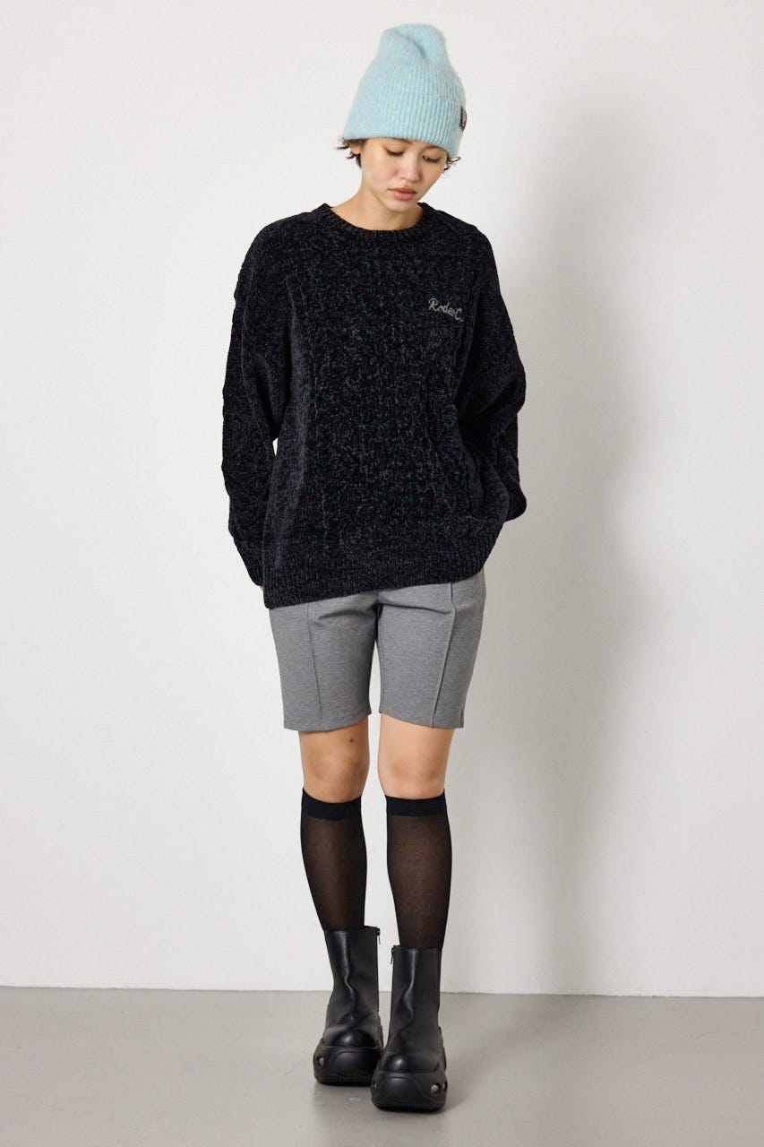 モールニットEMBROIDERYロゴトップス BLK FREE
