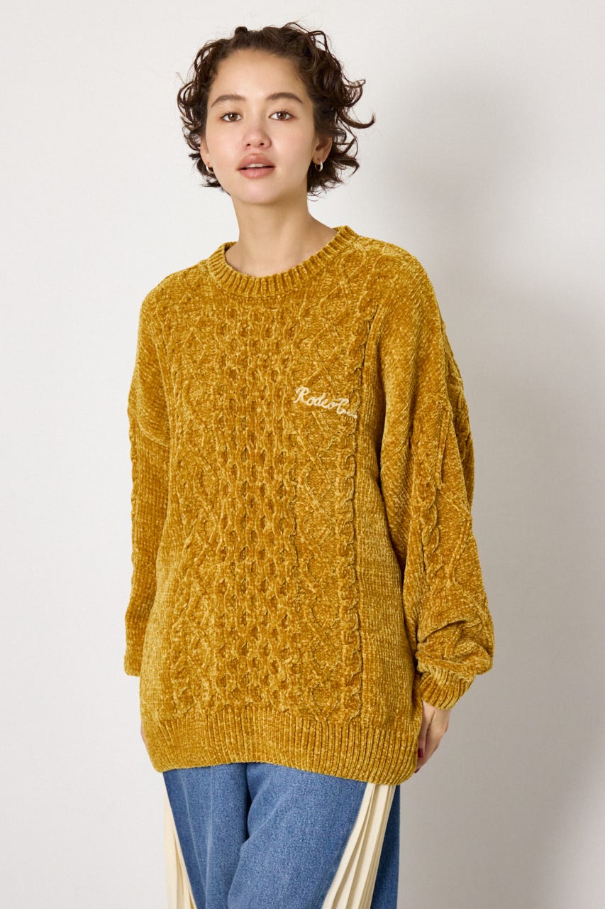 モールニットEMBROIDERYロゴトップス D/YEL FREE