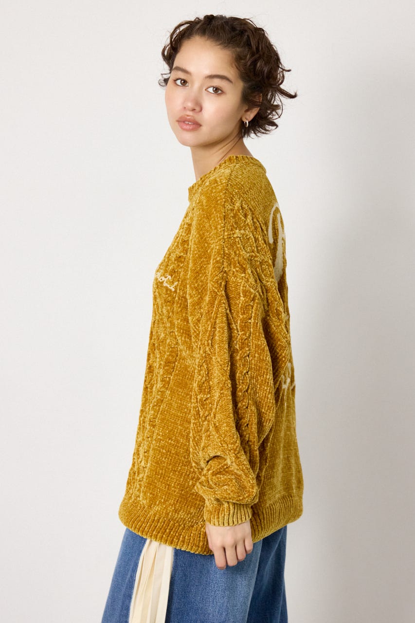 モールニットEMBROIDERYロゴトップス D/YEL FREE