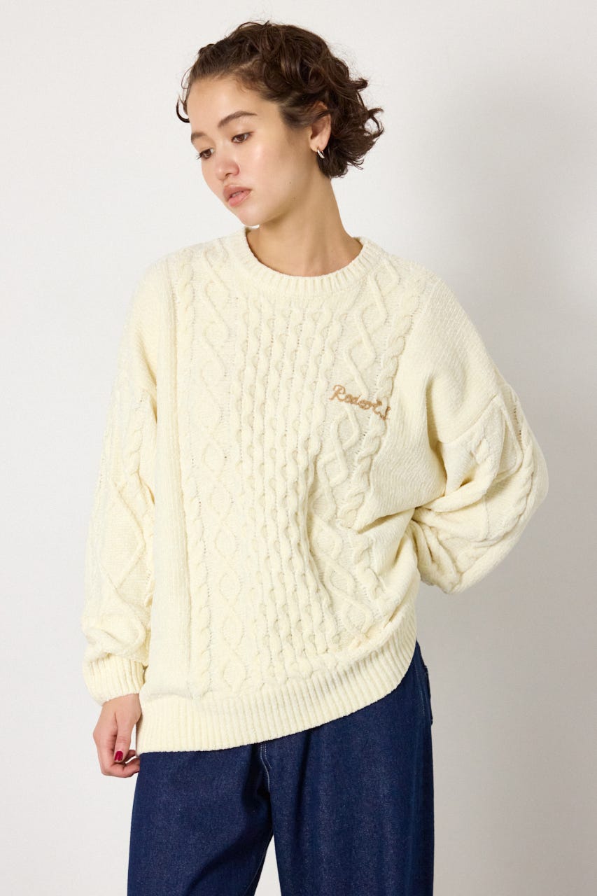 モールニットEMBROIDERYロゴトップス O/WHT FREE