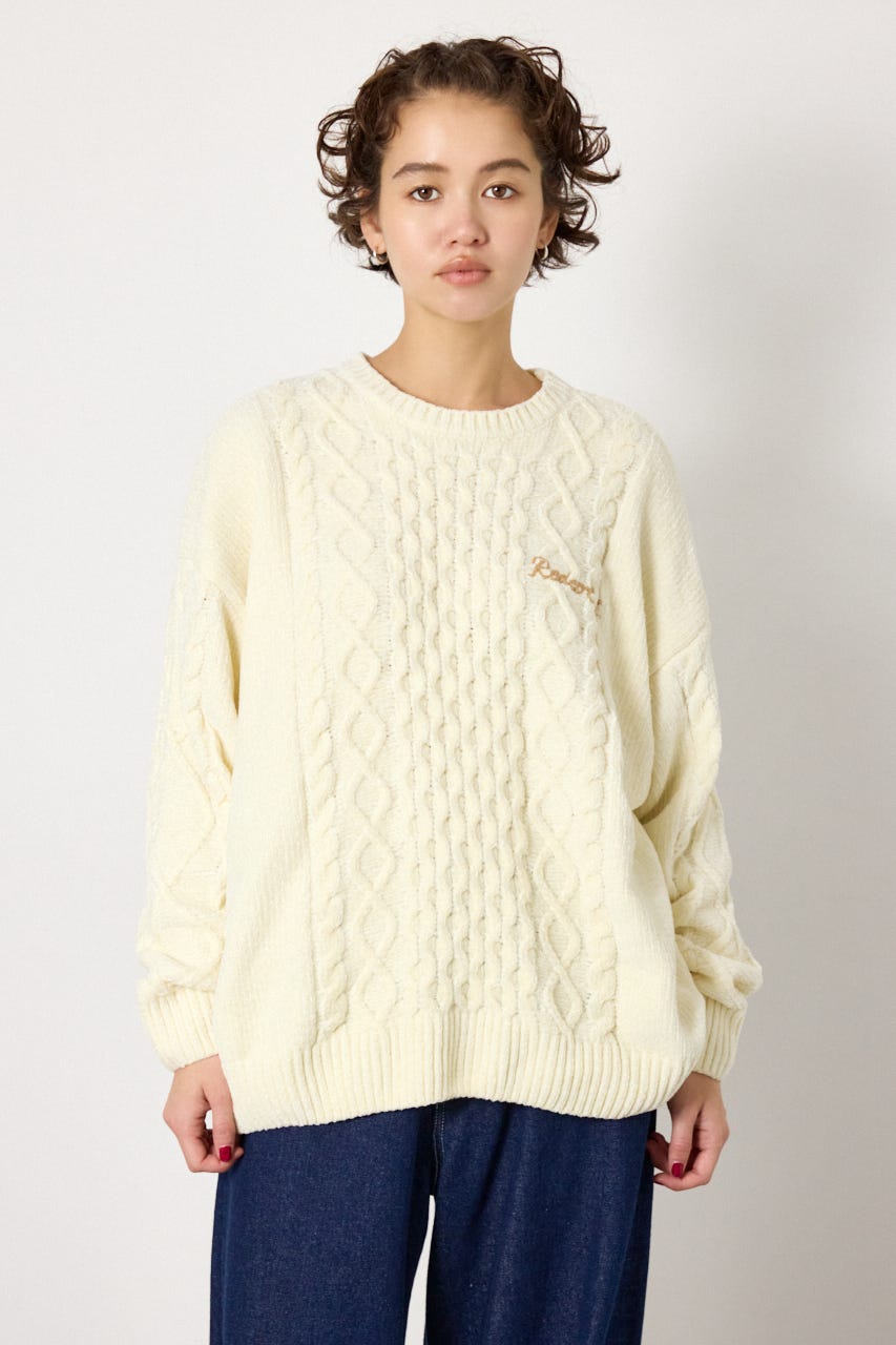 モールニットEMBROIDERYロゴトップス O/WHT FREE
