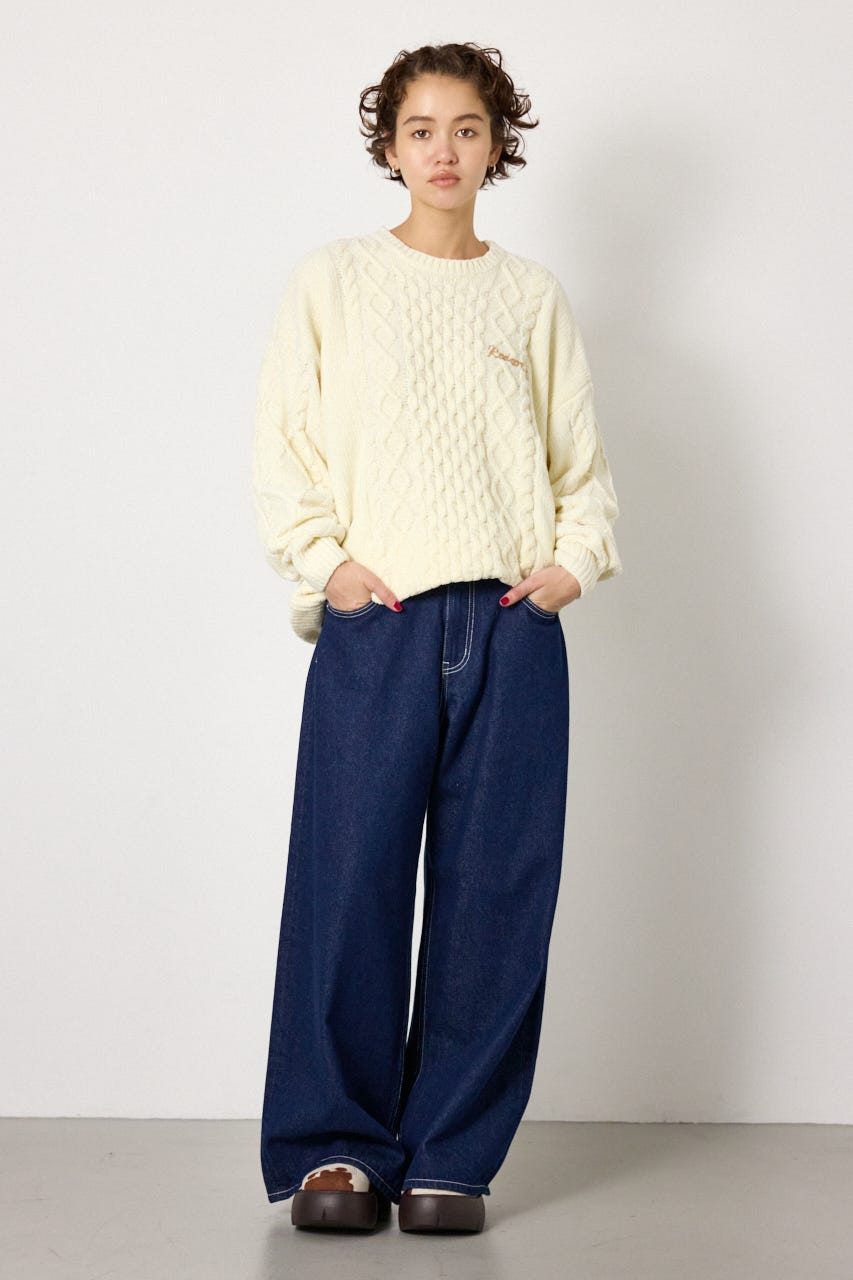 モールニットEMBROIDERYロゴトップス O/WHT FREE