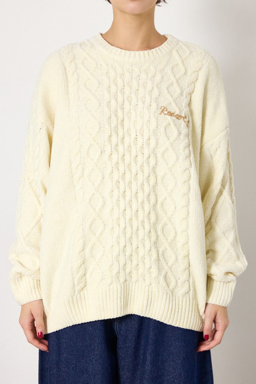 モールニットEMBROIDERYロゴトップス O/WHT FREE