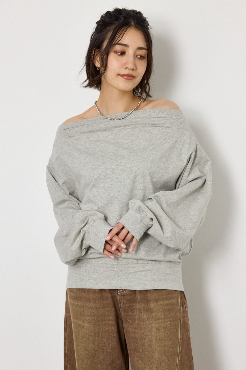 タックデザインオフショルL/Sトップス L/T.GRY FREE