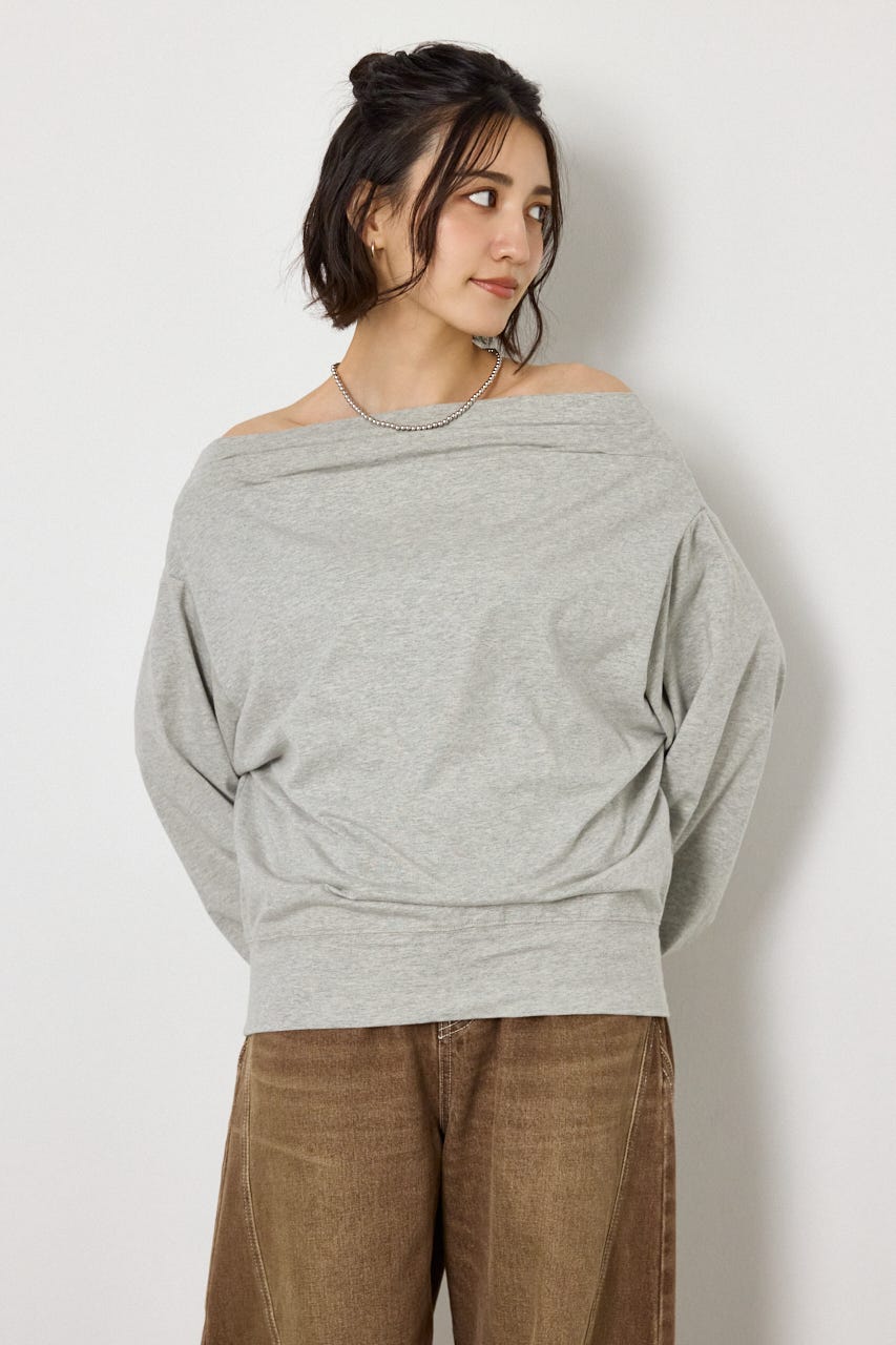 タックデザインオフショルL/Sトップス L/T.GRY FREE