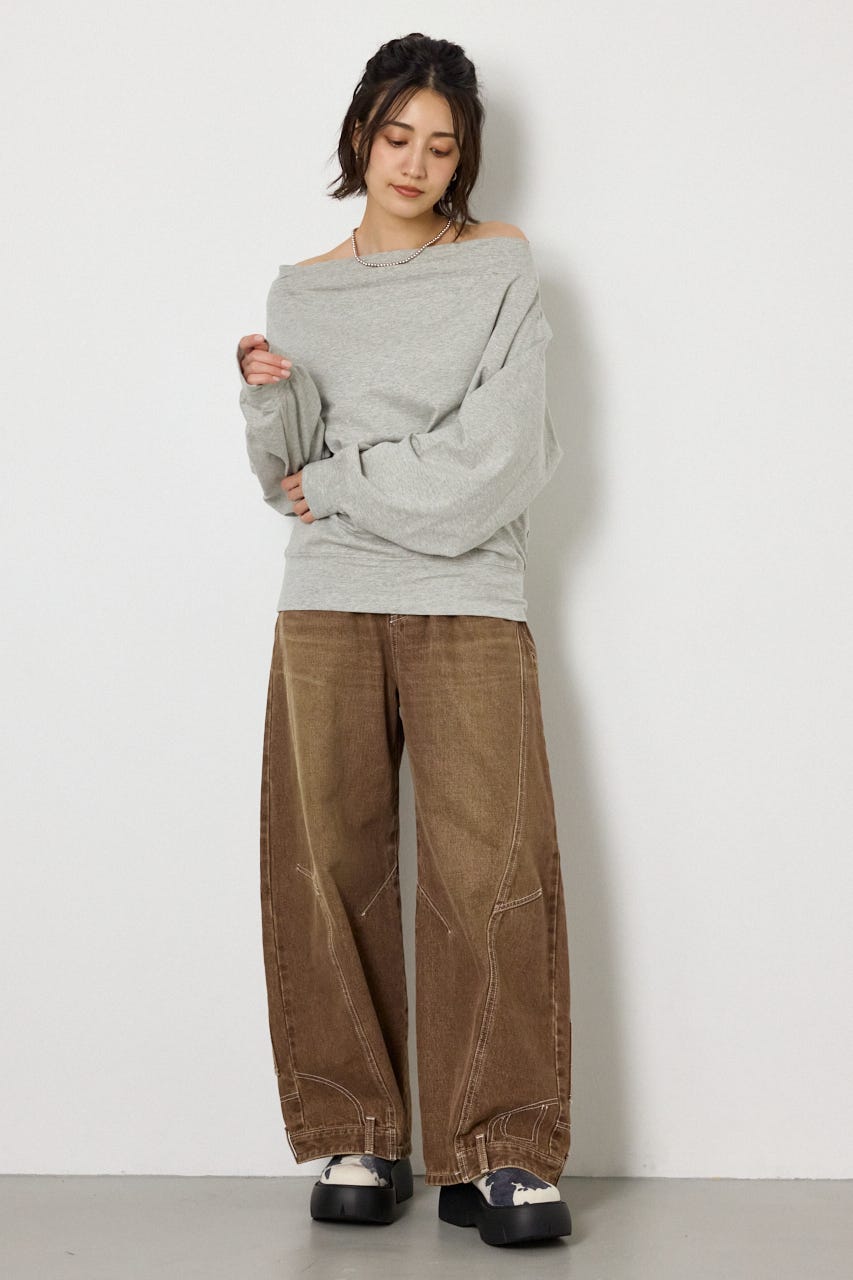 タックデザインオフショルL/Sトップス L/T.GRY FREE
