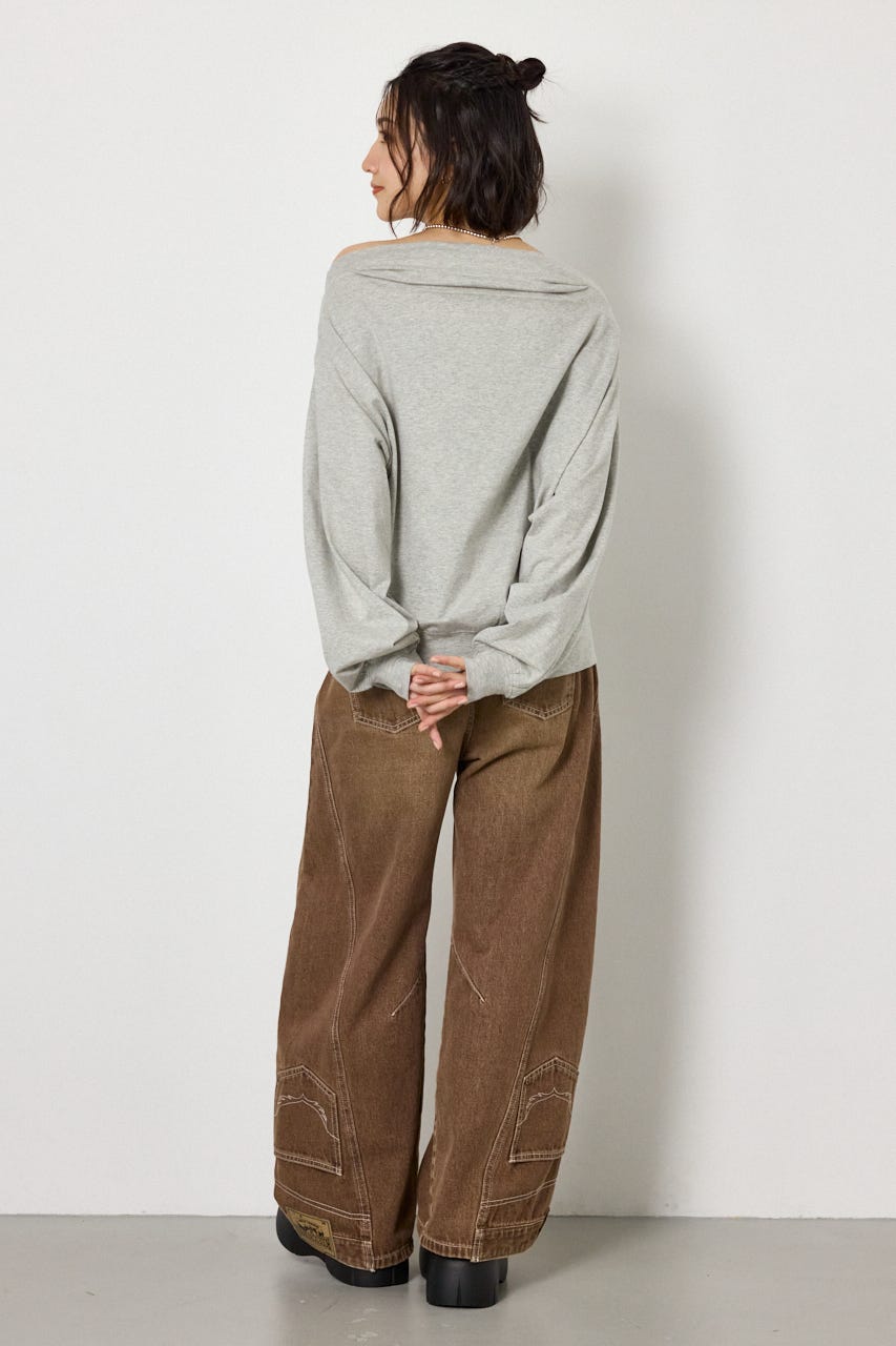 タックデザインオフショルL/Sトップス L/T.GRY FREE