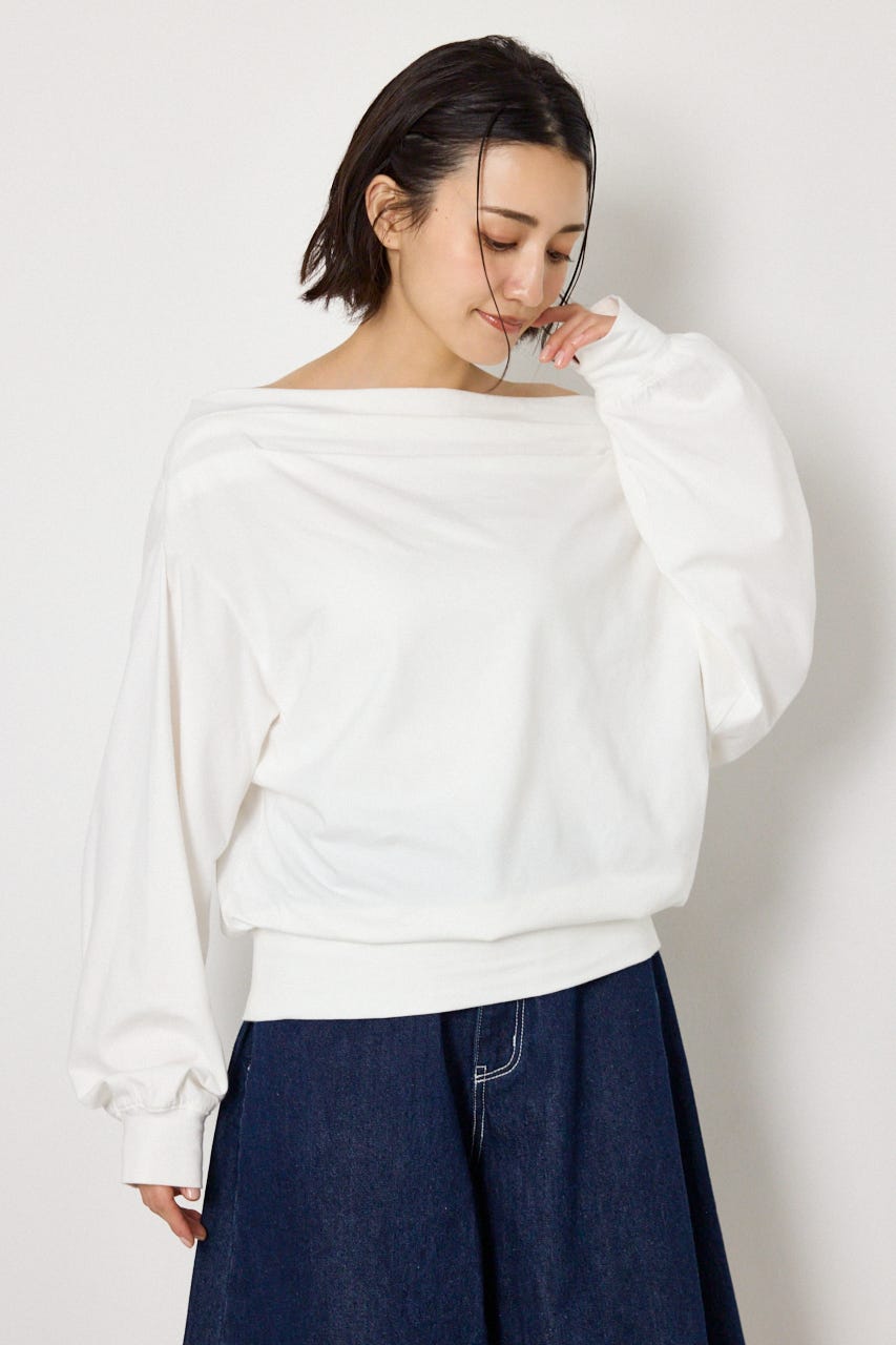 タックデザインオフショルL/Sトップス O/WHT FREE
