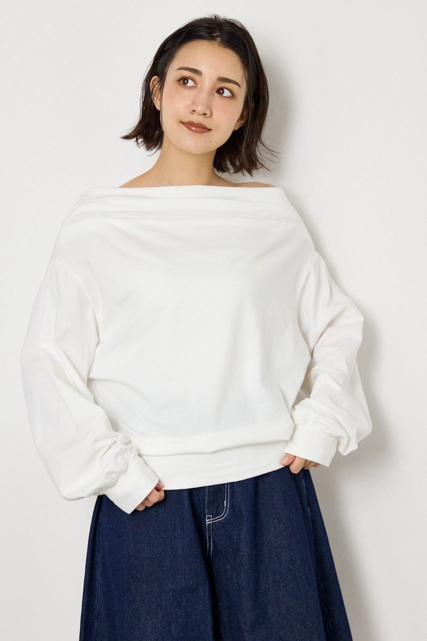 タックデザインオフショルL/Sトップス O/WHT FREE