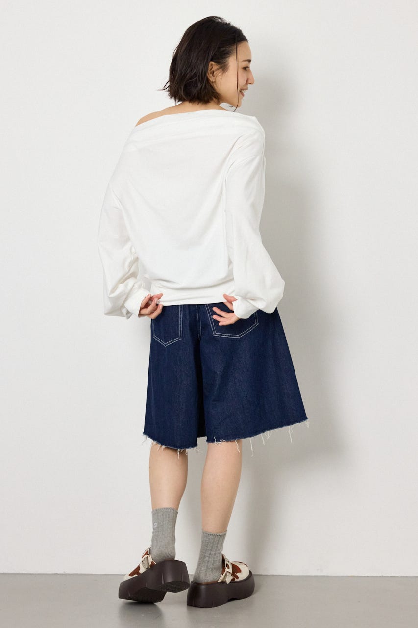 タックデザインオフショルL/Sトップス O/WHT FREE
